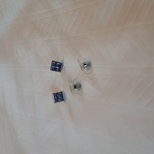 Blue Square Rhinestone Stud Earrings
